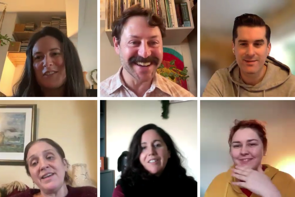 Live Music Now NI Musicians and trainer Todd Jenkins in an online training session for Lullaby